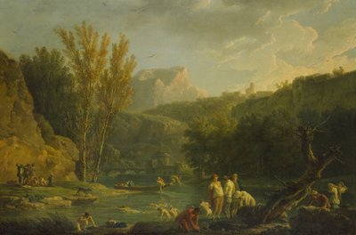 Scène de rivière avec baigneurs, XVIIIe siècle - Claude Joseph Vernet